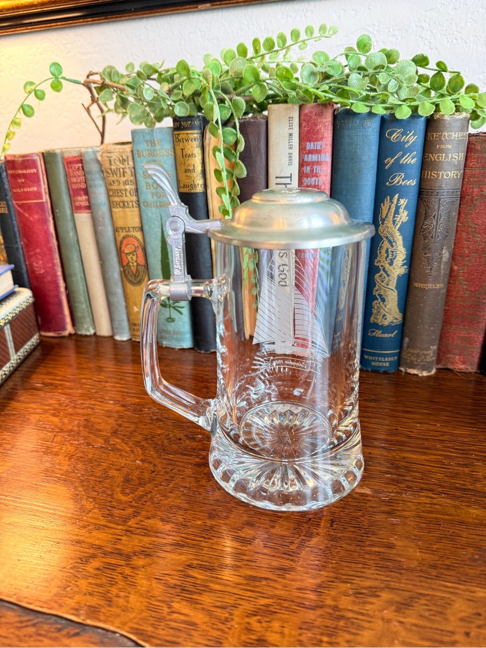 Vintage West German Beer Stein with Clipper Ship Pewter and Glass - Picture 5 of 12